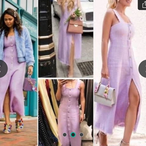 New-Zara long button up lilac Cotton Tweed Weave Large Crystal Buttons Dress - Picture 9 of 12